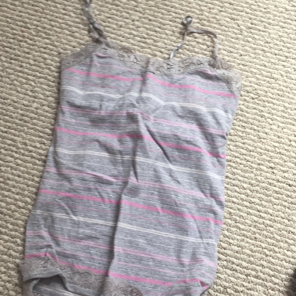 Grey,pink,white,silver striped tank top